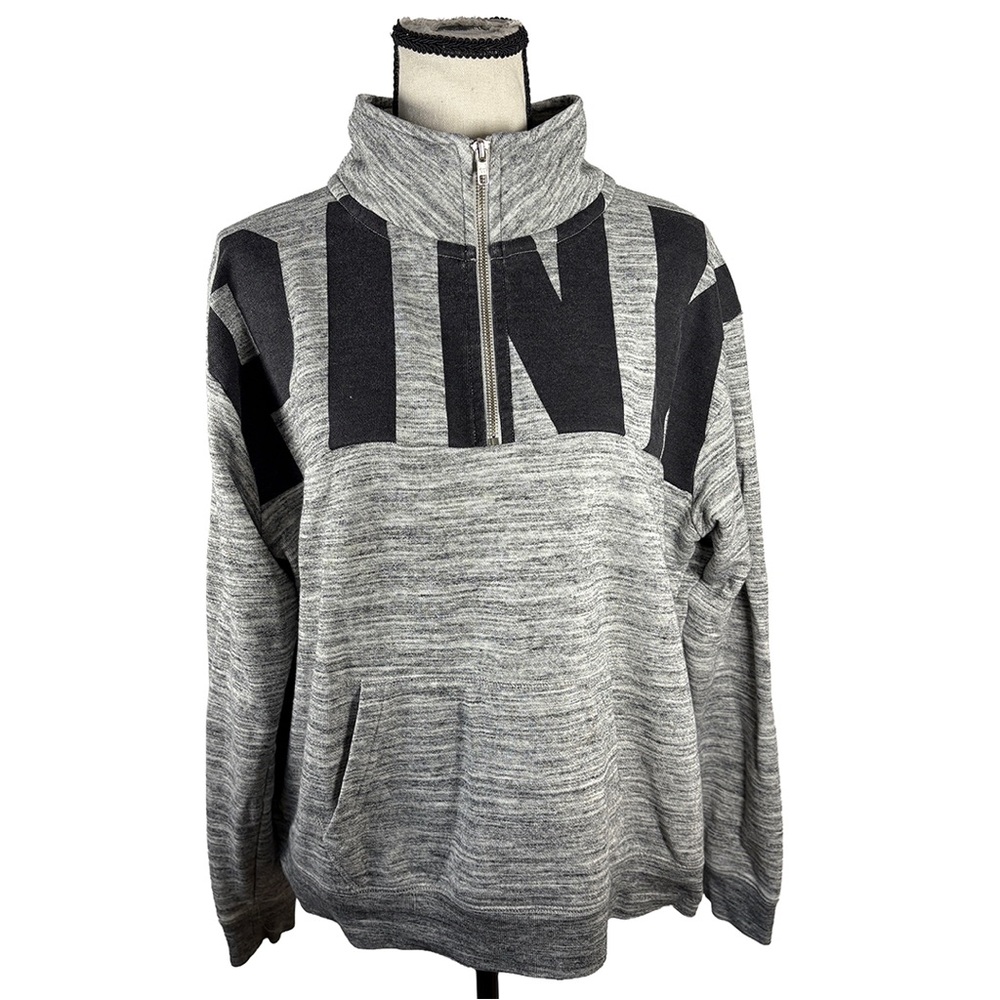 PINK Victoria’s Secret Quarter Zip Pullover | Heather Gray Logo Sweatshirt